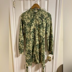 Zara Linen Blend Patterned Green Dress